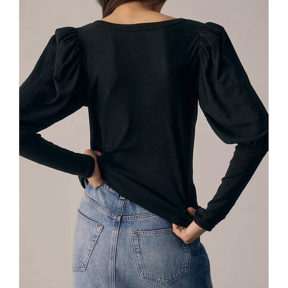 Anthropologie Nation Women's XL Emilia Drama Sleeve V-Neck Top Black - Picture 2 of 9